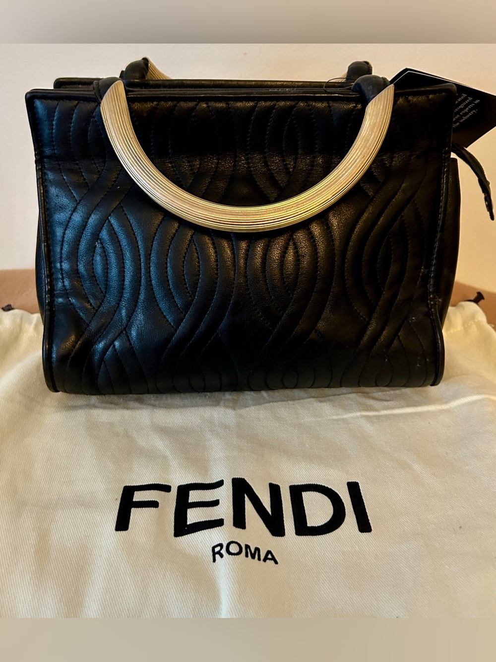 Fendi "Pasta" Quilted Leather Handbag. RARE Vintage Collectors Piece With COA!